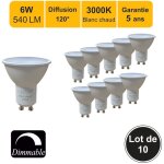 Lutece - arc - lot de 10 ampoules led dimmable gu10 6w 540lm 3000k - garantie 5 ans Lutece - arc - lot de 10 ampoules led dimmable gu10 6w 540lm 3000k - garantie 5 ans