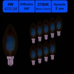 Lot de 10 ampoules led filament e14 4w 470lm 2700k - garantie 2 ans