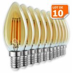 Lot de 10 ampoules led flamme filament dor� 4 watt (�q. 42 watt) culot e14