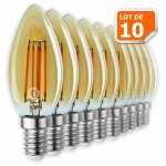 Lot de 10 ampoules led flamme filament dor� 4 watt (�q. 42 watt) culot e14