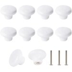 Lot de 10 bouton en c�ramique blanc, c�ramique poign�e porte, r�tro rond en c�ramique armoire tiroir ...