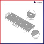 Lot de 10 plaques d?assemblage plates 80 x 300 mm ? galvanis� ? fixation m�tal perfor�e ? connecteurs ...