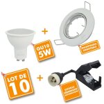 Lot de 10 spot led encastrable complet orientable blanc avec ampoule gu10 230v 5w temprature de couleur: ...