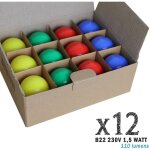 Lot de 12 ampoules led b22 1, 5w rouges, bleues, vertes et jaunes (équivalence 15w) pour guirlande extérieure ... Lot de 12 ampoules led b22 1, 5w rouges, bleues, vertes et jaunes (équivalence 15w) pour guirlande extérieure ...