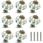 Lot de 12 boutons en c�ramique ivoire et verte - boutons d'armoire citrouille boutons de commode r�tro ...