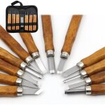 Lot de 12 outils de sculpture sur bois et 1 mousqueton noir, kit de bricolage pour sculpture sur bois, ...