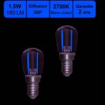 Lot de 2 ampoules led filament e14 2w 220lm 2700k - st26 frigo / machine � coudre - garantie 2 ans