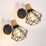 Lot de 2 appliques murales industrielles, lampe murale rotative � 360�, lampe cage en m�tal noir e27, ...