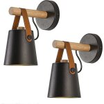 Gotrays - lot de 2 appliques murales modernes e27 style m�tal fer forg� ceinture bois luminaire industriel ...