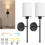 Lot de 2 appliques murales modernes sans fil, appliques murales � piles avec abat - jour en tissu, intensit� ...