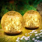 Lot de 2 boule de verre craquel� solaire, d�corations boules lumineuses led �tanche, verre craquel� led, ...