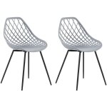 Lot 2 chaises design blanches en plastique gris clair et mtal noir robustes et confortables pour salon ...