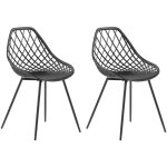 Lot 2 chaises design blanches en plastique noir et mtal noir robustes et confortables pour salon ou ...