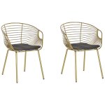Lot de 2 chaises design en métal doré avec assises en simili - cuir noir style tendance pour salle à ... Lot de 2 chaises design en métal doré avec assises en simili - cuir noir style tendance pour salle à ...