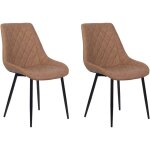 Lot de 2 chaises de salle à manger moderne sans accoudoirs en cuir pu marron et pieds en métal poudré ... Lot de 2 chaises de salle à manger moderne sans accoudoirs en cuir pu marron et pieds en métal poudré ...