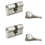 Lot de 2 cylindres de serrure � double entr�e, 30x30mm, s'entrouvrant, nickel, 3 cl�s / cylindre - sp ...