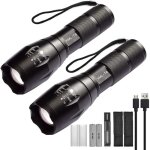 Lot de 2 lampes torche de poche led haute puissance avec 2 piles rechargeables 18650, lampe de poche ...