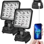 Lot de 2 lampes de travail led sans fil pour 20v, 27 w - projecteur de chantier led avec charge usb - ...