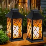 Lot de 2 lanternes solaires creuses d'ext�rieur �tanches � suspendre avec bougies led vacillantes sans ...