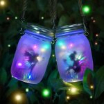 Lot de 2 lanternes solaires pour ext�rieur, f�e de papillon dans un bocal mason, lampe de jardin solaire ...