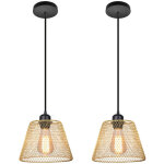 Lot de 2 lustre suspensions en forme de cage 20cm dor� , suspension luminaire industrielle vintage plafonnier ...