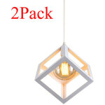 Lot de 2 lustre suspension industrielle e27 plafonnier luminaire cage cube en mtal blanc