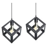 Lot de 2 lustre suspension industrielle e27 plafonnier luminaire cage cube en mtal noir
