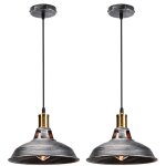 Lot de 2 lustre suspension industrielle vintage e27 led lampe plafonniers retro abat - jour pour cuisine ...