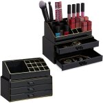 Lot de 2 organiseurs de maquillage, bote rangement make up avec tiroirs, support empilable, noir / or ...