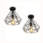 Axhup - lot de 2 plafonnier industriel mtal forme diamant 25cm lustre abat - jour e27 luminaire pour ...