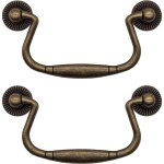 Lot de 2 poign�es de tiroir antiques pliantes en fer bronze pour portes d'armoire, commode, cuisine, ...