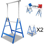 Lot de 2 tr�teaux d'�chafaudage, hauteur r�glable 80 - 130cm, jusqu'� 200kg, bleu, antid�rapante, tr�teaux ...