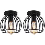 Lot de 2 vintage plafonnier industrielle design forme cage 20cm noir, lampe de plafond en m�tal fer luminaire ...