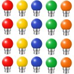 Lot de 20 ampoules led couleur b22 ampoules ba�onnette 2w rouge, jaune, orange, vert, bleu, incassable ...
