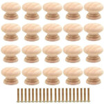 Lot de 20 boutons de tiroir ronds de 35mm en bois - poign�es pour portes d'armoires avec vis
