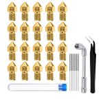 Lot de 20 buses d'imprimante 3d mk8 de 0, 4 mm, t�tes d'impression en laiton avec outil de nettoyage, ...