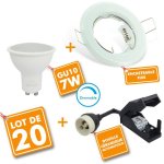 Lot de 20 spot led encastrable complet blanc fixe avec ampoule gu10 7w dimmable temprature de couleur: ...