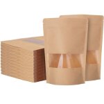Lot de 200 sachet kraft alimentaire avec fenetre, 14�20cm sachet kraft zip r�utilisables, imperm�able ...