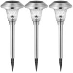 Lot de 3 bornes solaire en acier inoxydable, �clairage paysager lanternes solaires d�coratives pour ext�rieur, ...