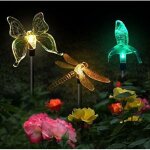 Lot de 3 lampes solaires de jardin en forme de papillon, colibri, libellule, led � �nergie solaire, multicolor ...