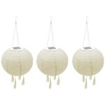 Lot de 3 lampions solaires himalaya blanc nylon ?30cm Lot de 3 lampions solaires himalaya blanc nylon ?30cm