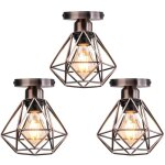 Lot de 3 plafonnier industriel e27 vintage luminaire suspension de plafond abat - jour diamant �16cm ...