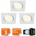 Lot de 3 spot encastrable orientable carr led smd gu10 230v blanc rendu environ 50w halogne