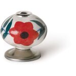 Rei - lot 4 boutons ronds pour meuble porcelaine fleur rouge mod. e500 �40mm.