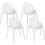 Lot 4 chaises design en plastique blanc sur pieds m�talliques style ultra moderne pour salle � manger ...