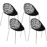 Lot 4 chaises design en plastique noir sur pieds m�talliques style ultra moderne pour salle � manger ...