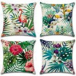Deesse shop - lot de 4 housses de coussin en coton et lin plantes tropicales 45 x 45 cm (lin coton, a, ...