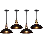 Lot de 4 lustre suspension industrielle r�tro plafonnier en fer m�tal abat - jour luminaire 27cm noir ...