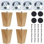 Lot de 4 pieds de meubles carr�s coniques en bois massif pour meubles, armoires, ottomans, canap�s, commodes ...