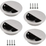 Lot de 4 poignes encastrables en acier inoxydable argent poigne de porte coulissante ronde 50mm avec ...